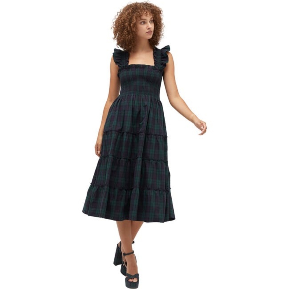 Hill House Home Ellie Nap Dress Blackwatch Tartan Plaid Smocked Midi Dress S